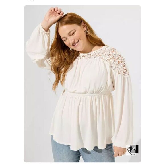 Flocked Mesh Crew Neck Bell Sleeve Swing Top sz 2 nwt - Picture 2 of 6